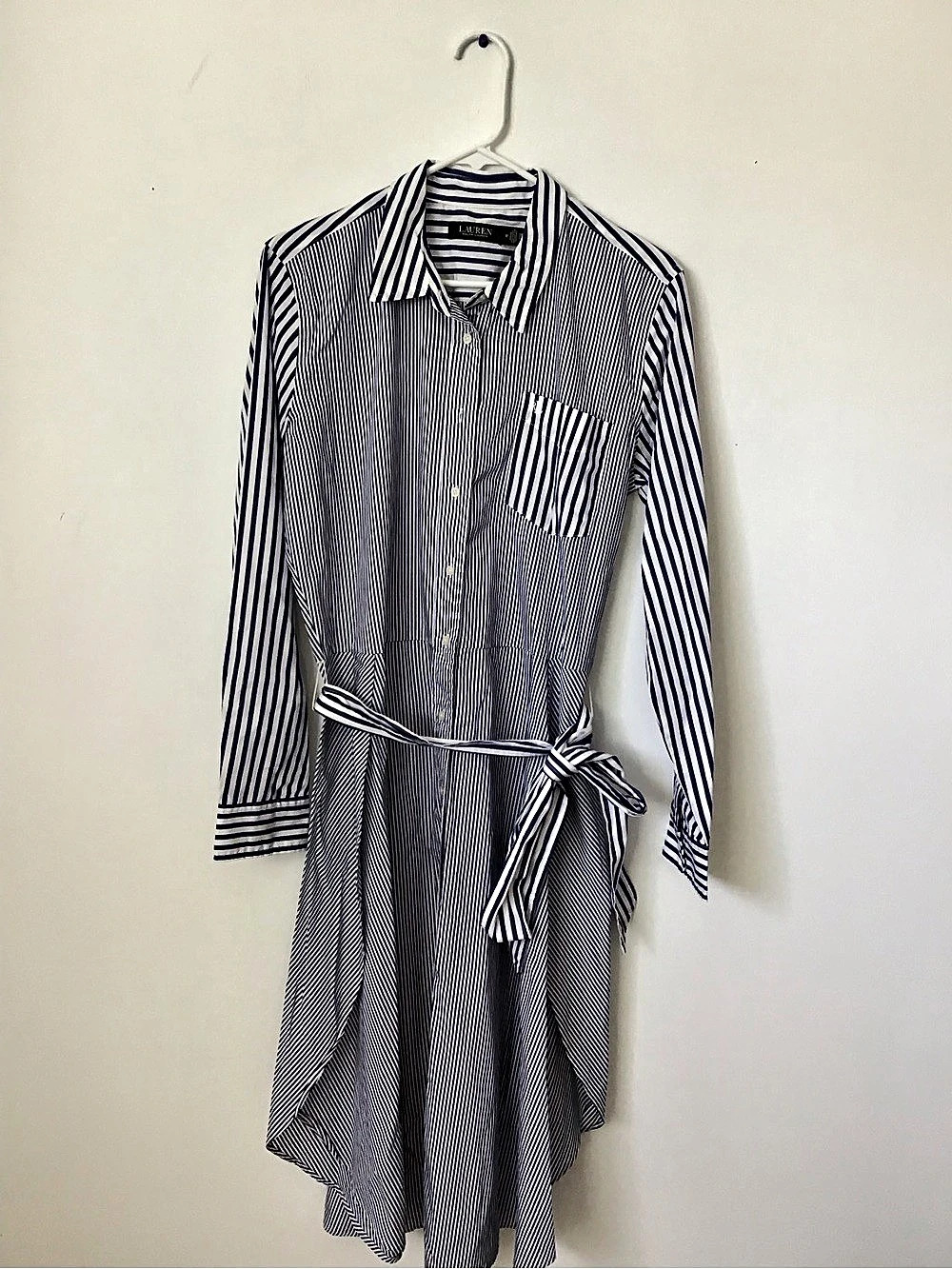 Lauren Ralph Lauren Striped Cotton Broadcloth Shirtdress Blue & White Size 12